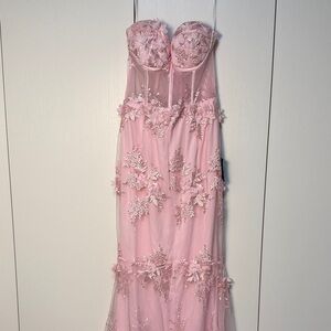 Pink Embroidered Floral Maxi Dress